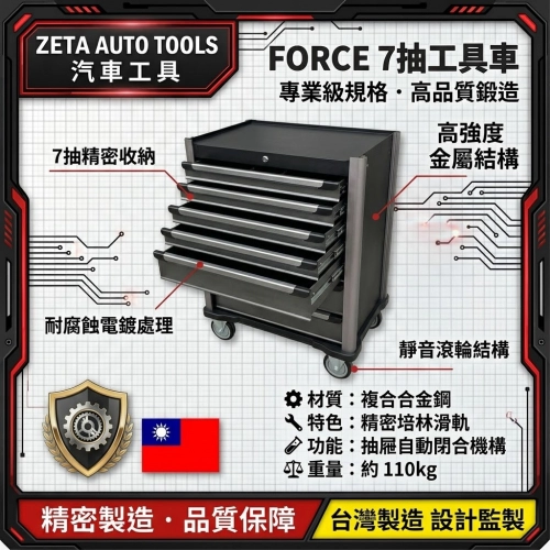 FORCE 七抽工具車 附五抽工具組 259件 紅／橘／藍／黑